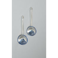Fine Silver Circular Domed Earrings - Painted Blue Details - Sterling Silver ear wire - 'EMOD III.'