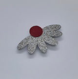 Recycled/Upcycled, Vinyl and Leather, Unique, Contemporary, Handmade, Brooch, Titled “ Daisy”