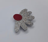 Recycled/Upcycled, Vinyl and Leather, Unique, Contemporary, Handmade, Brooch, Titled “ Daisy”