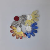 Recycled/Upcycled, Vinyl and Leather, Unique, Contemporary, Handmade, Brooch, Titled “ Daisy”