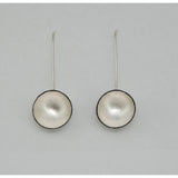 Fine Silver Circular Domed Earrings - Painted Red Details - Sterling Silver ear wire - 'EMOD II.'