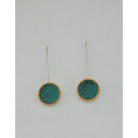 Silver Domed Earrings - Copper - Painted Gold Details - Sterling Silver ear wire - 'PATINA EMOD I.'