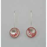 Fine Silver Circular Domed Earrings - Painted Red Details - Sterling Silver ear wire - 'EMOD IV.'