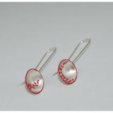Fine Silver Circular Domed Earrings - Painted Red Details - Sterling Silver ear wire - 'EMOD IV.'