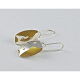 Three Dimensional Rectangular Fine Silver Earrings - Blue Painted Details - Sterling Silver ear wire - 'ELLIPTICAL II.'