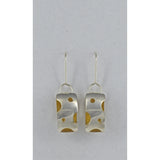 Three Dimensional Rectangular Fine Silver Earrings - Blue Painted Details - Sterling Silver ear wire - 'ELLIPTICAL II.'