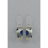 Three Dimensional Rectangular Fine Silver Earrings - Blue Painted Details - Sterling Silver ear wire - 'ELLIPTICAL II.'