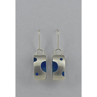 Three Dimensional Rectangular Fine Silver Earrings - Blue Painted Details - Sterling Silver ear wire - 'ELLIPTICAL II.'