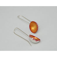 Gold Painted Silver Circular Domed Earrings - Red Painted Details - St. Silver earwire - 'EMOD I.'